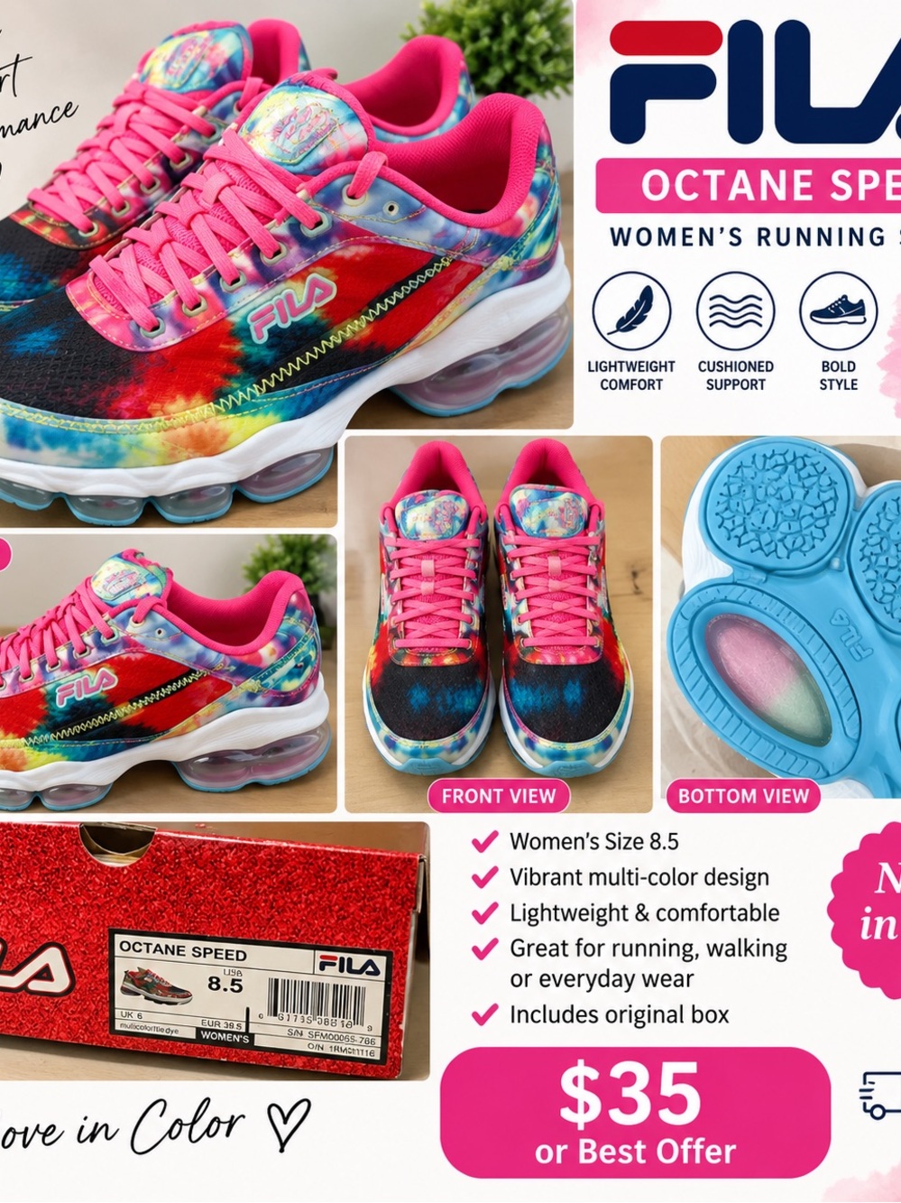 Fila Women's Octane Speed Running Shoes - Pink Multi Tie-Dye